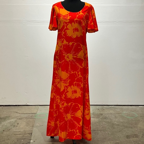 Hand Crafted Dresses & Skirts - Orange floral print maxi dress